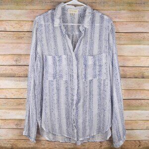 Cloth + Stone Women M Blue Dotted Stripe White Semi Sheer Button Shirt Top Beach